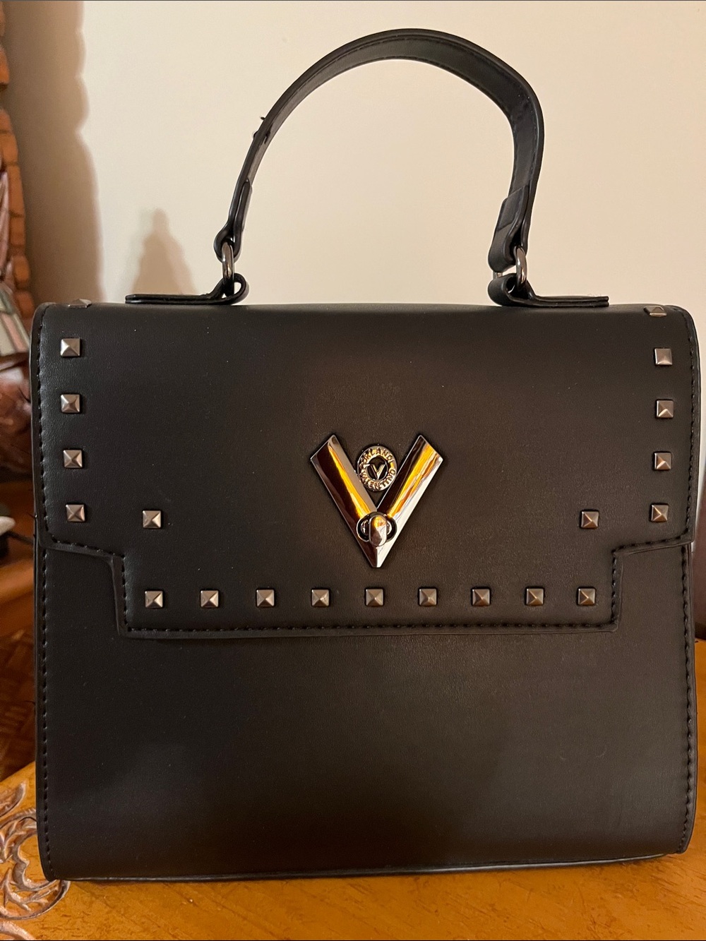 Valentino Orlandi Black Stud Trim Top-Handle Women's Bag